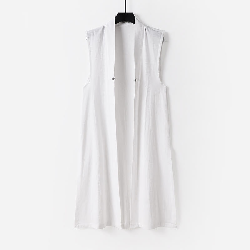 Buddha Stones ​​2-teiliger Herbst-Kimono für Herren, einfarbig, langärmelig, taoistisch, mit Schnürung, ärmellos, Weste, Qigong-Zeremonie-Anzug - image 2