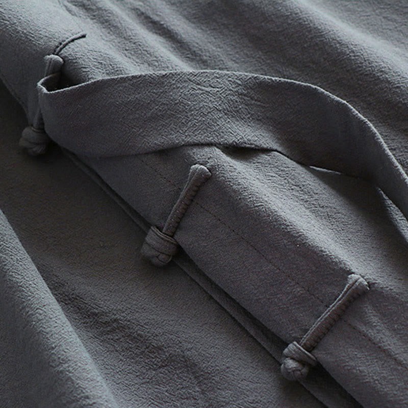 Buddha Stones ​​2-teiliger Herbst-Kimono für Herren, einfarbig, langärmelig, taoistisch, mit Schnürung, ärmellos, Weste, Qigong-Zeremonie-Anzug - image 12