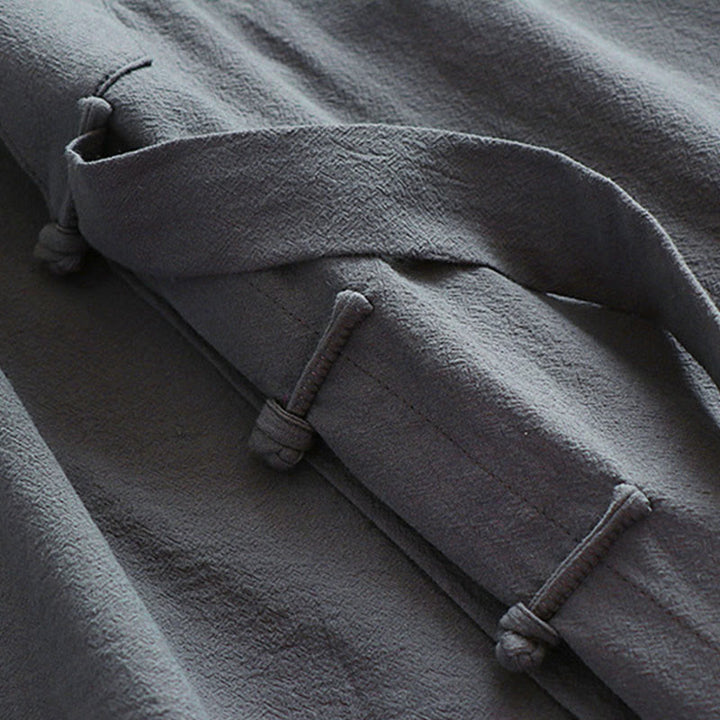 Buddha Stones ​​2-teiliger Herbst-Kimono für Herren, einfarbig, langärmelig, taoistisch, mit Schnürung, ärmellos, Weste, Qigong-Zeremonie-Anzug - image 12