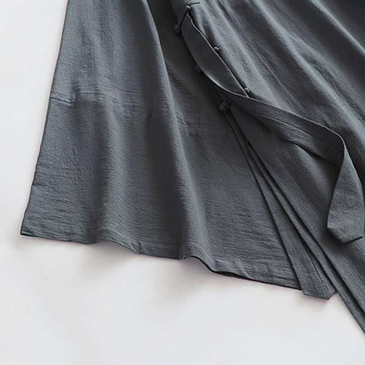 Buddha Stones ​​2-teiliger Herbst-Kimono für Herren, einfarbig, langärmelig, taoistisch, mit Schnürung, ärmellos, Weste, Qigong-Zeremonie-Anzug - image 13