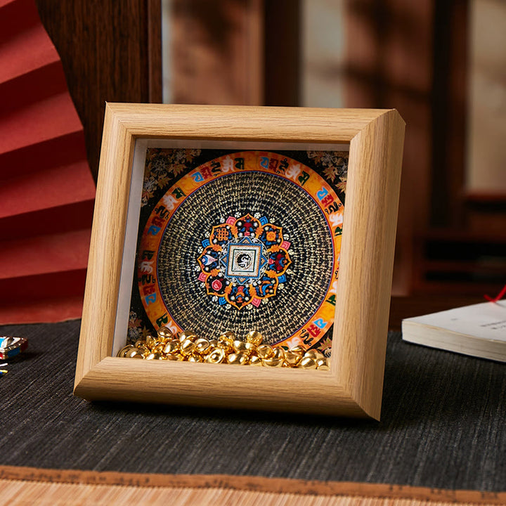 Buddha Stones, tibetische Om Mani Padme Hum, goldener Barren, Thangka-Fotorahmen, Ornament, Heimdekoration - Stil 4 - Gelbe mitteldichte Faserplatte (10 x 10 x 4 cm) - image 6