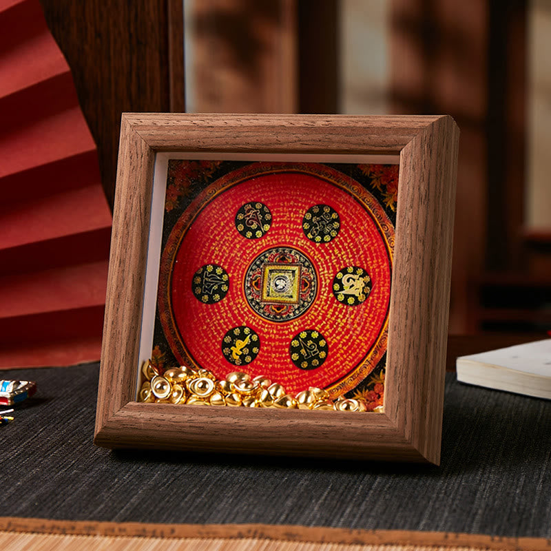 Buddha Stones, tibetische Om Mani Padme Hum, goldener Barren, Thangka-Fotorahmen, Ornament, Heimdekoration - Stil 2 - Braune mitteldichte Faserplatte (10 x 10 x 4 cm) - image 3