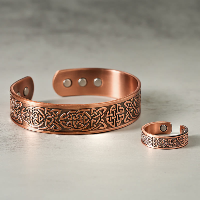 Buddha Stones ​​Kupfer abstraktes Linienmuster Offenes Glücksarmband Armreif Ring - image 0