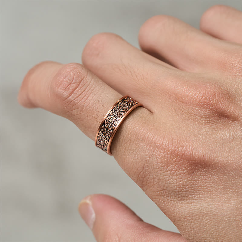 Buddha Stones ​​Kupfer abstraktes Linienmuster Offenes Glücksarmband Armreif Ring - image 10