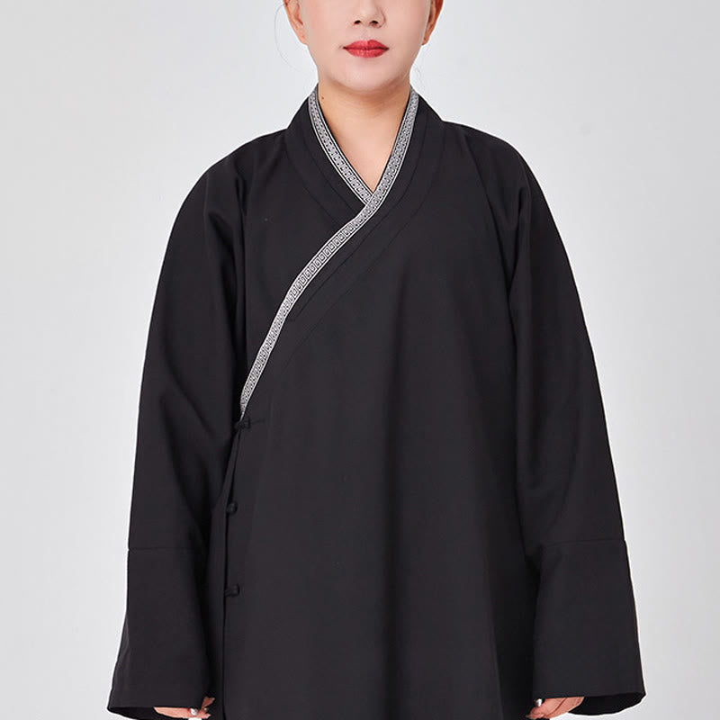Buddha Stones ​​2-teiliger Wudang Herbst-Kimono mit Froschknopfverschluss, langen Ärmeln, Leinen, Unisex, taoistischer Kimono, Hose, Qigong-Zeremonie-Anzug - Schwarz - 3XL- Passend für US/ UK/AU/ EU- XL - image 11