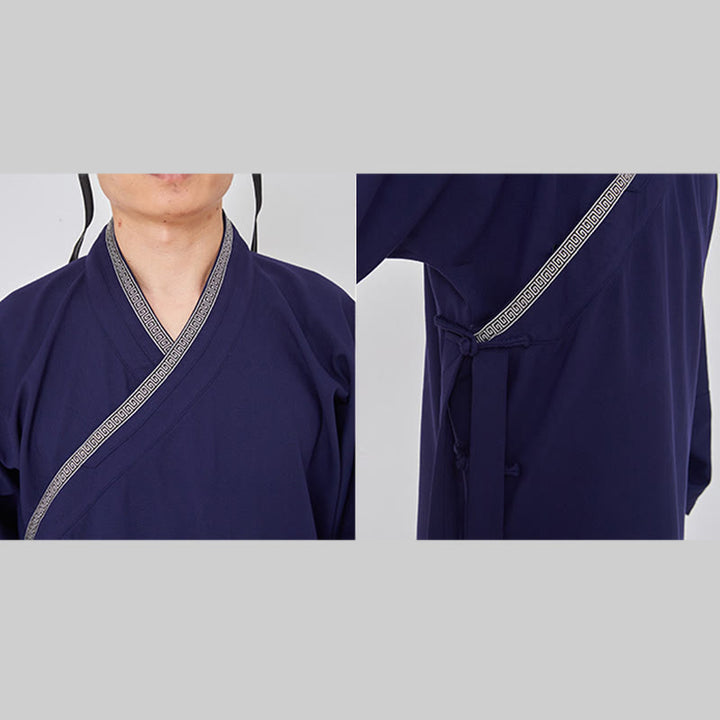 Buddha Stones ​​2-teiliger Wudang Herbst-Kimono mit Froschknopfverschluss, langen Ärmeln, Leinen, Unisex, taoistischer Kimono, Hose, Qigong-Zeremonie-Anzug - image 9