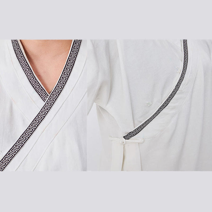 Buddha Stones ​​2-teiliger Wudang Herbst-Kimono mit Froschknopfverschluss, langen Ärmeln, Leinen, Unisex, taoistischer Kimono, Hose, Qigong-Zeremonie-Anzug - image 4