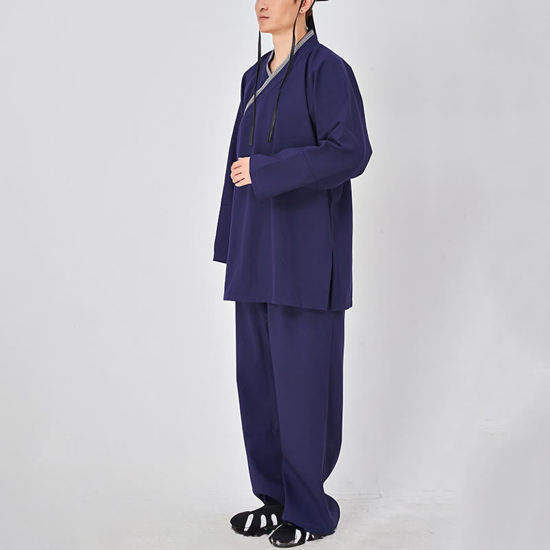 Buddha Stones ​​2-teiliger Wudang Herbst-Kimono mit Froschknopfverschluss, langen Ärmeln, Leinen, Unisex, taoistischer Kimono, Hose, Qigong-Zeremonie-Anzug - image 6