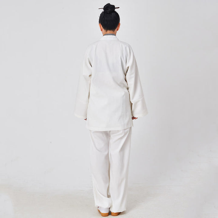 Buddha Stones ​​2-teiliger Wudang Herbst-Kimono mit Froschknopfverschluss, langen Ärmeln, Leinen, Unisex, taoistischer Kimono, Hose, Qigong-Zeremonie-Anzug - image 3