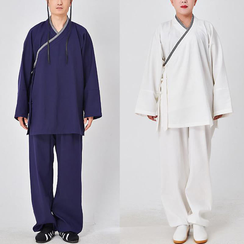 Buddha Stones ​​2-teiliger Wudang Herbst-Kimono mit Froschknopfverschluss, langen Ärmeln, Leinen, Unisex, taoistischer Kimono, Hose, Qigong-Zeremonie-Anzug - image 10