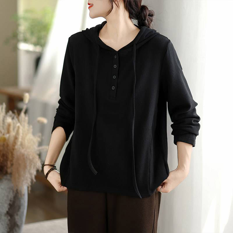 Buddha Stones ​​Winter-Hoodie für Damen, einfarbig, langärmelig, aus Baumwolle, mit Kapuze - Schwarz - US 8-10, UK/AU 12-14, EU 40-42 (2XL) - image 18