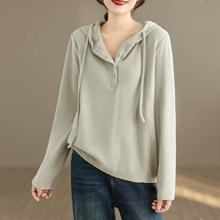 Buddha Stones ​​Winter-Hoodie für Damen, einfarbig, langärmelig, aus Baumwolle, mit Kapuze - image 3