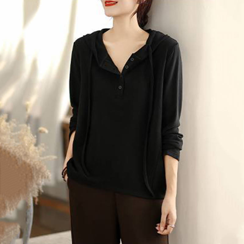 Buddha Stones ​​Winter-Hoodie für Damen, einfarbig, langärmelig, aus Baumwolle, mit Kapuze - image 24