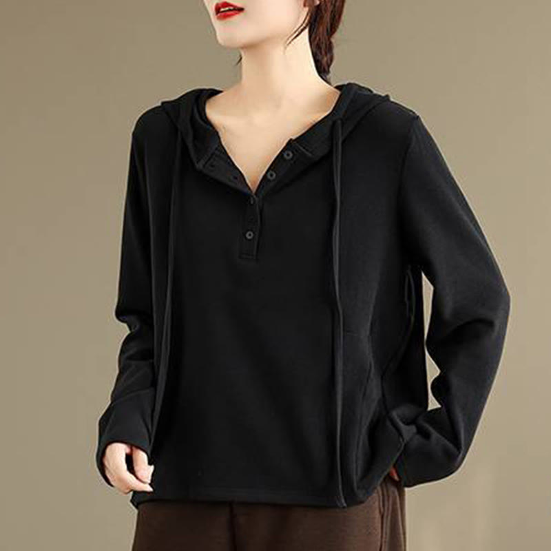 Buddha Stones ​​Winter-Hoodie für Damen, einfarbig, langärmelig, aus Baumwolle, mit Kapuze - image 22