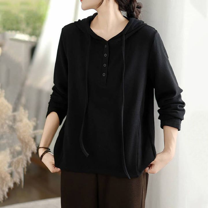 Buddha Stones ​​Winter-Hoodie für Damen, einfarbig, langärmelig, aus Baumwolle, mit Kapuze - image 23