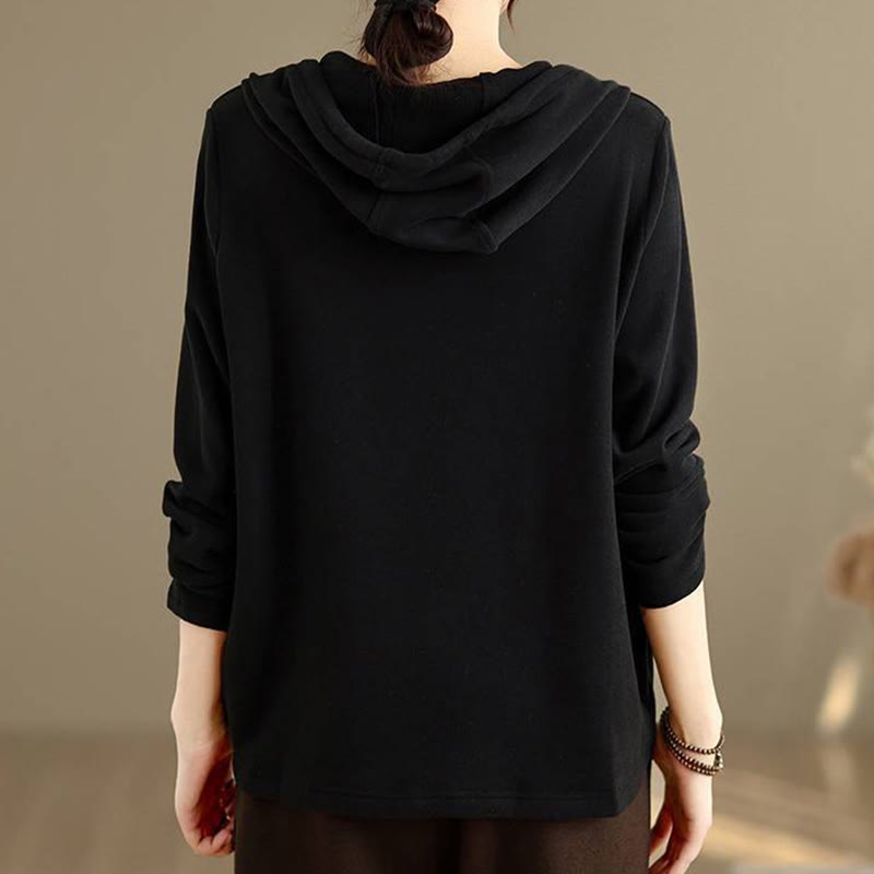 Buddha Stones ​​Winter-Hoodie für Damen, einfarbig, langärmelig, aus Baumwolle, mit Kapuze - image 26