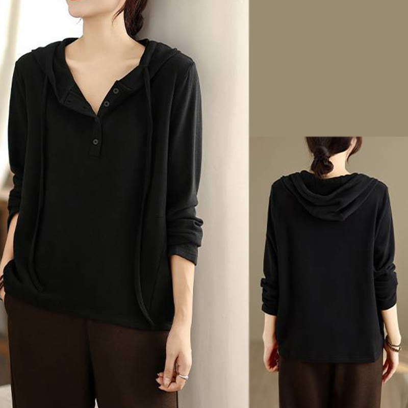 Buddha Stones ​​Winter-Hoodie für Damen, einfarbig, langärmelig, aus Baumwolle, mit Kapuze - image 25