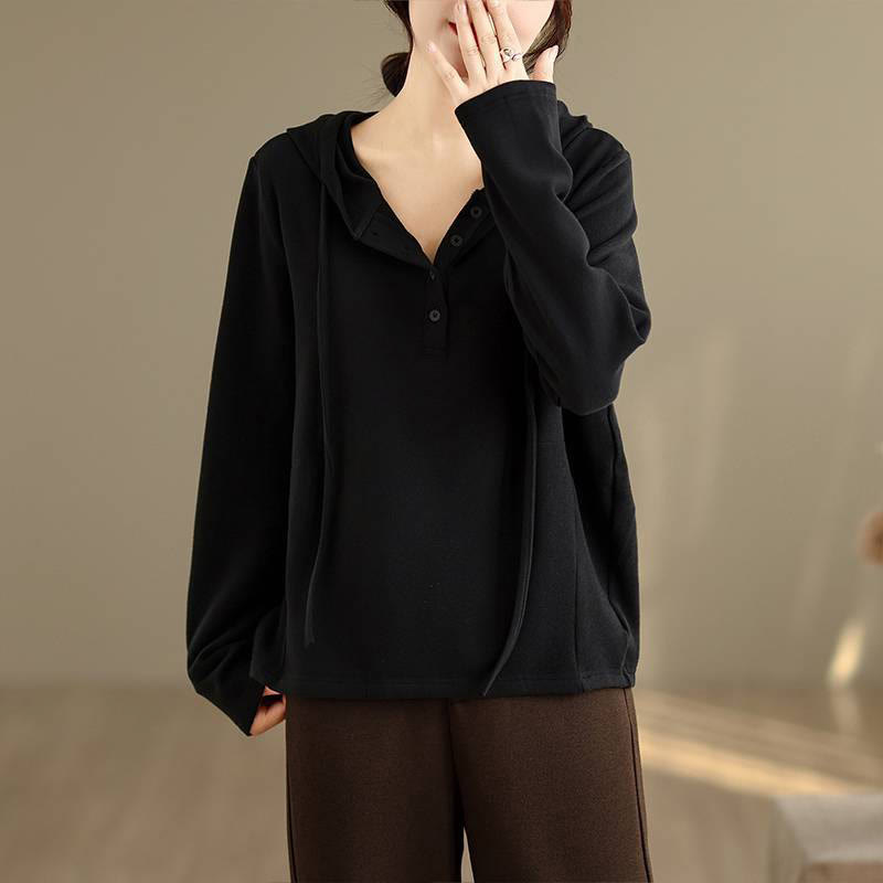 Buddha Stones ​​Winter-Hoodie für Damen, einfarbig, langärmelig, aus Baumwolle, mit Kapuze - image 20