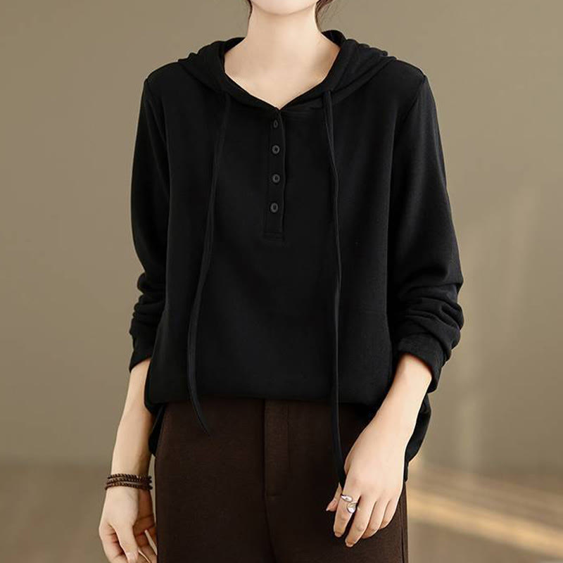 Buddha Stones ​​Winter-Hoodie für Damen, einfarbig, langärmelig, aus Baumwolle, mit Kapuze - image 19