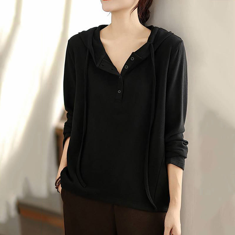 Buddha Stones ​​Winter-Hoodie für Damen, einfarbig, langärmelig, aus Baumwolle, mit Kapuze - image 21