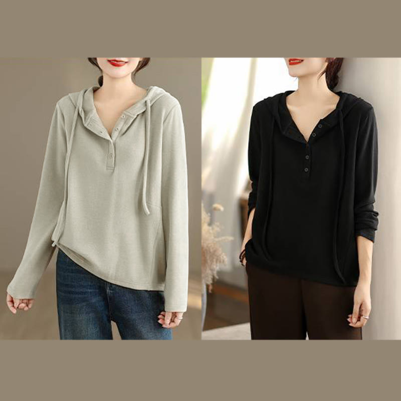 Buddha Stones ​​Winter-Hoodie für Damen, einfarbig, langärmelig, aus Baumwolle, mit Kapuze - image 27