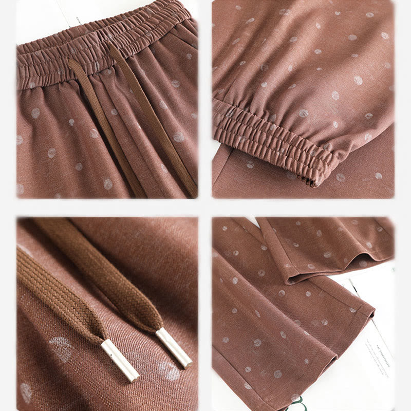 Buddha Stones Freizeithose mit weißem Punktmuster, weitem Bein und Taschen aus Polyester für Damen - image 12