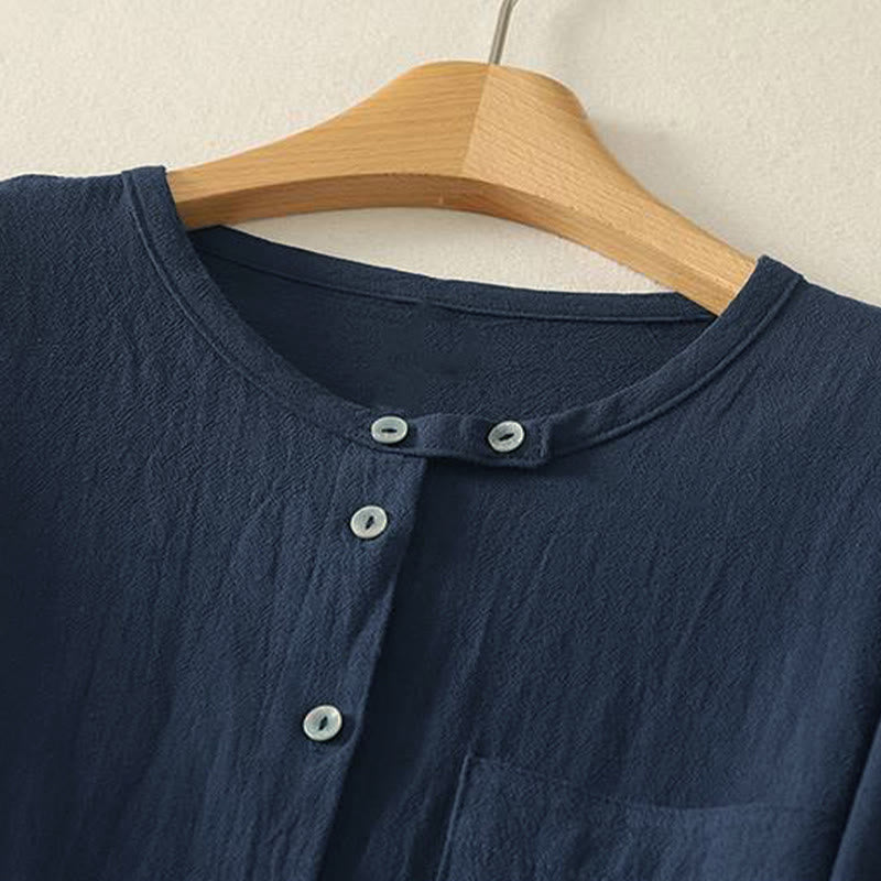 Buddha Stones Herbst-Damenhemd aus Polyester mit Rundhalsausschnitt, langen Ärmeln und Taschen - image 1