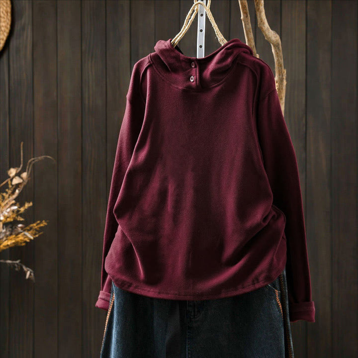 Buddha Stones Winter-Hoodie für Damen, einfarbig, aus dicker Baumwolle, langärmlig, mit Kapuze - image 10