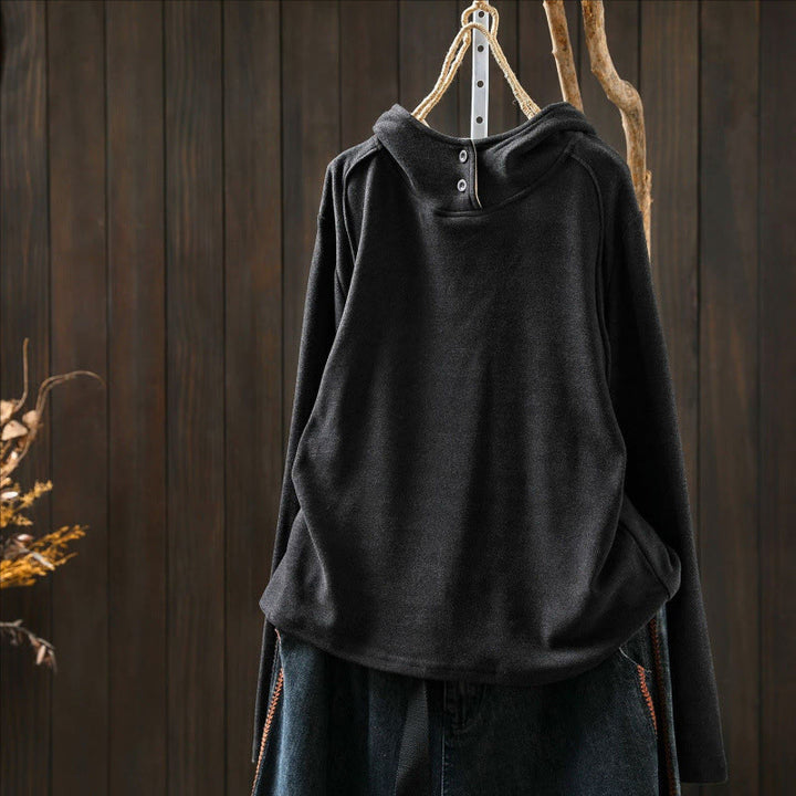 Buddha Stones Winter-Hoodie für Damen, einfarbig, aus dicker Baumwolle, langärmlig, mit Kapuze - image 12