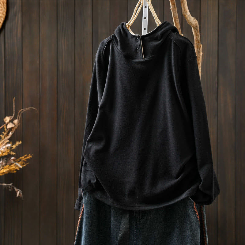 Buddha Stones Winter-Hoodie für Damen, einfarbig, aus dicker Baumwolle, langärmlig, mit Kapuze - image 17