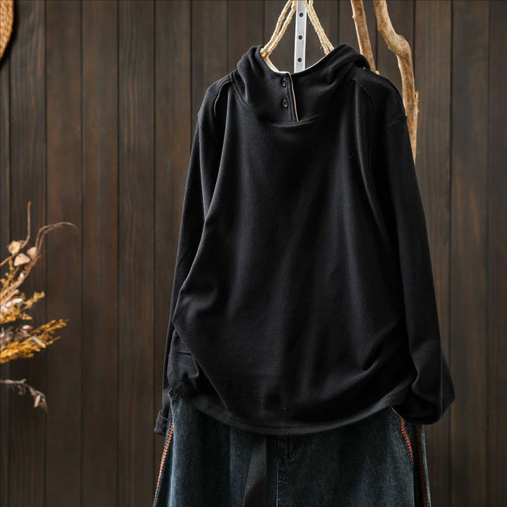 Buddha Stones Winter-Hoodie für Damen, einfarbig, aus dicker Baumwolle, langärmlig, mit Kapuze - image 17