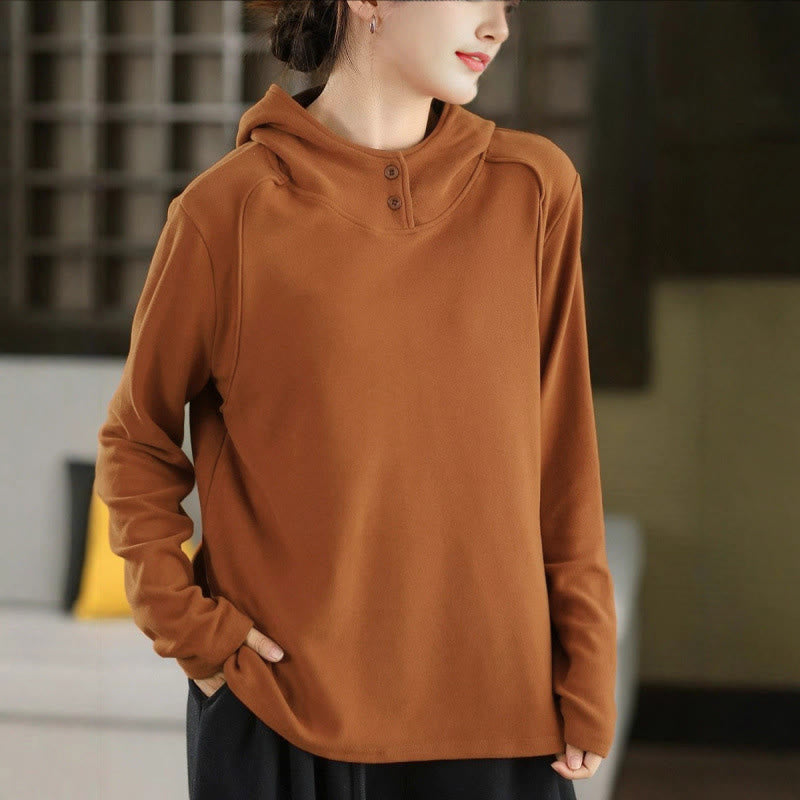 Buddha Stones Winter-Hoodie für Damen, einfarbig, aus dicker Baumwolle, langärmlig, mit Kapuze - Peru - US4, UK/AU8, EU36 (F) - image 0