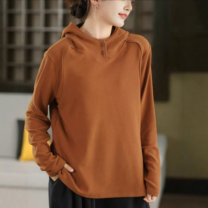 Buddha Stones Winter-Hoodie für Damen, einfarbig, aus dicker Baumwolle, langärmlig, mit Kapuze - Peru - US4, UK/AU8, EU36 (F) - image 0