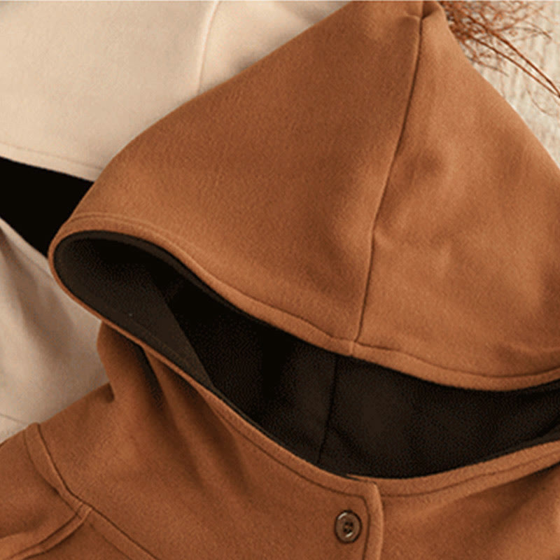 Buddha Stones Winter-Hoodie für Damen, einfarbig, aus dicker Baumwolle, langärmlig, mit Kapuze - image 3