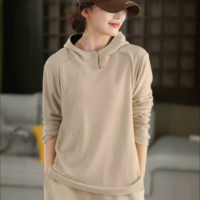 Buddha Stones Winter-Hoodie für Damen, einfarbig, aus dicker Baumwolle, langärmlig, mit Kapuze - Papaya-Sahne - US4, UK/AU8, EU36 (F) - image 7