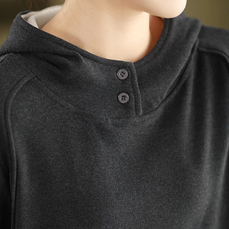 Buddha Stones Winter-Hoodie für Damen, einfarbig, aus dicker Baumwolle, langärmlig, mit Kapuze - image 13