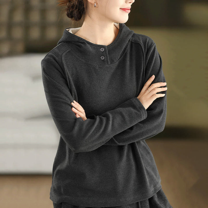 Buddha Stones Winter-Hoodie für Damen, einfarbig, aus dicker Baumwolle, langärmlig, mit Kapuze - DimGray - US4, UK/AU8, EU36 (F) - image 11