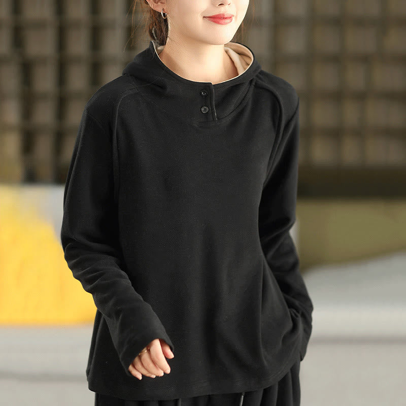 Buddha Stones Winter-Hoodie für Damen, einfarbig, aus dicker Baumwolle, langärmlig, mit Kapuze - Schwarz - US4, UK/AU8, EU36 (F) - image 16