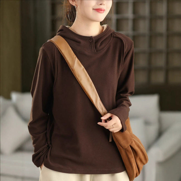 Buddha Stones Winter-Hoodie für Damen, einfarbig, aus dicker Baumwolle, langärmlig, mit Kapuze - Sattelbraun - US4, UK/AU8, EU36 (F) - image 14