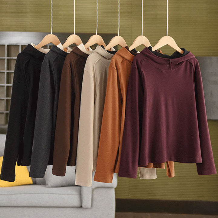 Buddha Stones Winter-Hoodie für Damen, einfarbig, aus dicker Baumwolle, langärmlig, mit Kapuze - image 20