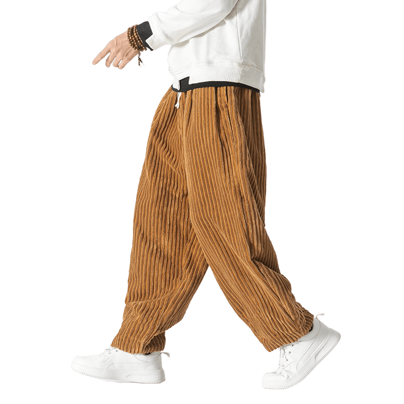 Buddha Stones Retro Winter Einfarbige Herren-Haremshose aus Cord mit Kordelzug und Taschen - image 14