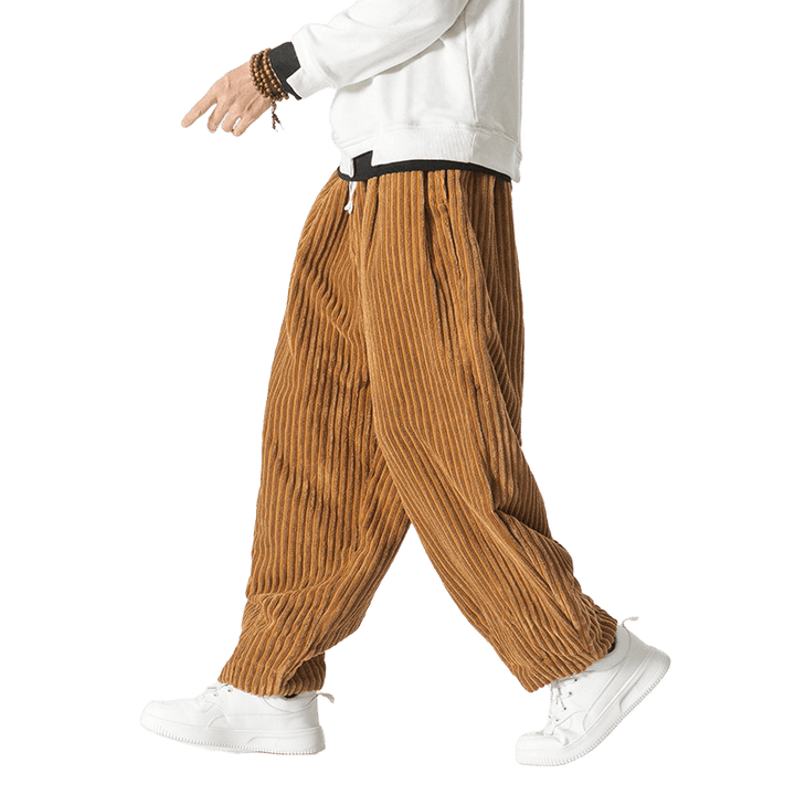 Buddha Stones Retro Winter Einfarbige Herren-Haremshose aus Cord mit Kordelzug und Taschen - image 14