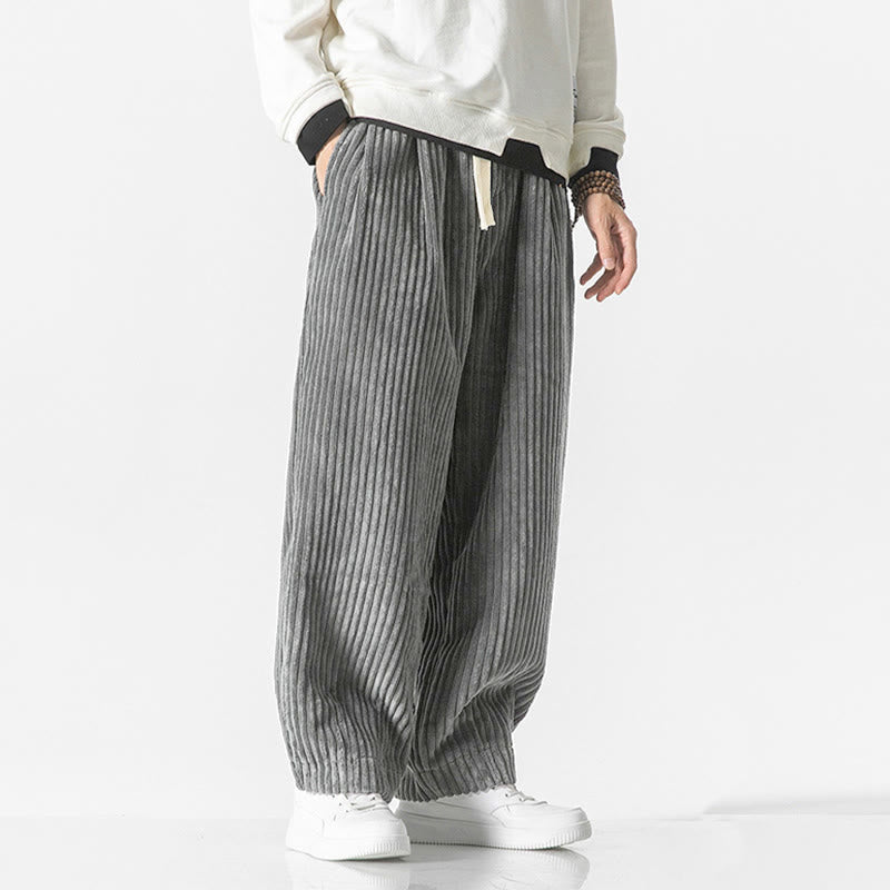 Buddha Stones Retro Winter Einfarbige Herren-Haremshose aus Cord mit Kordelzug und Taschen - image 3