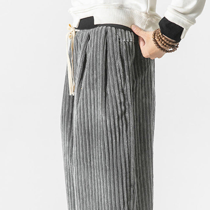 Buddha Stones Retro Winter Einfarbige Herren-Haremshose aus Cord mit Kordelzug und Taschen - image 6