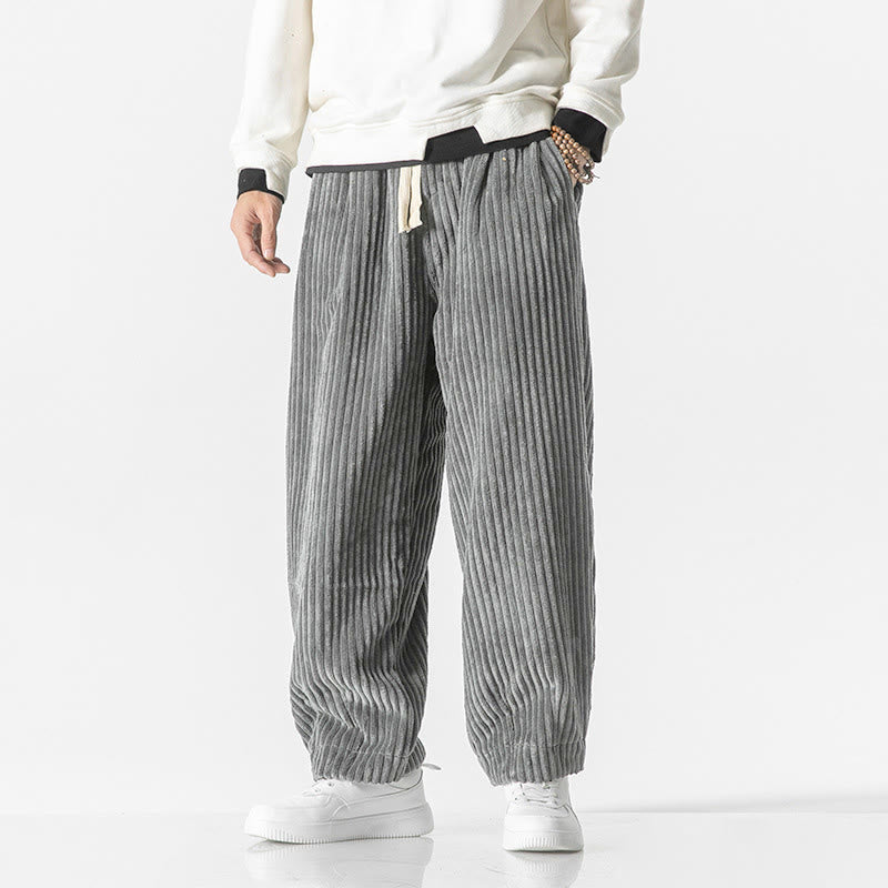 Buddha Stones Retro Winter Einfarbige Herren-Haremshose aus Cord mit Kordelzug und Taschen - Grau - US/ UK/AU46, EU56 (5XL) - image 0