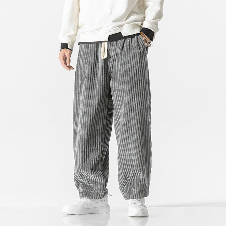 Buddha Stones Retro Winter Einfarbige Herren-Haremshose aus Cord mit Kordelzug und Taschen - Grau - US/ UK/AU48, EU58 (5XL) - image 0