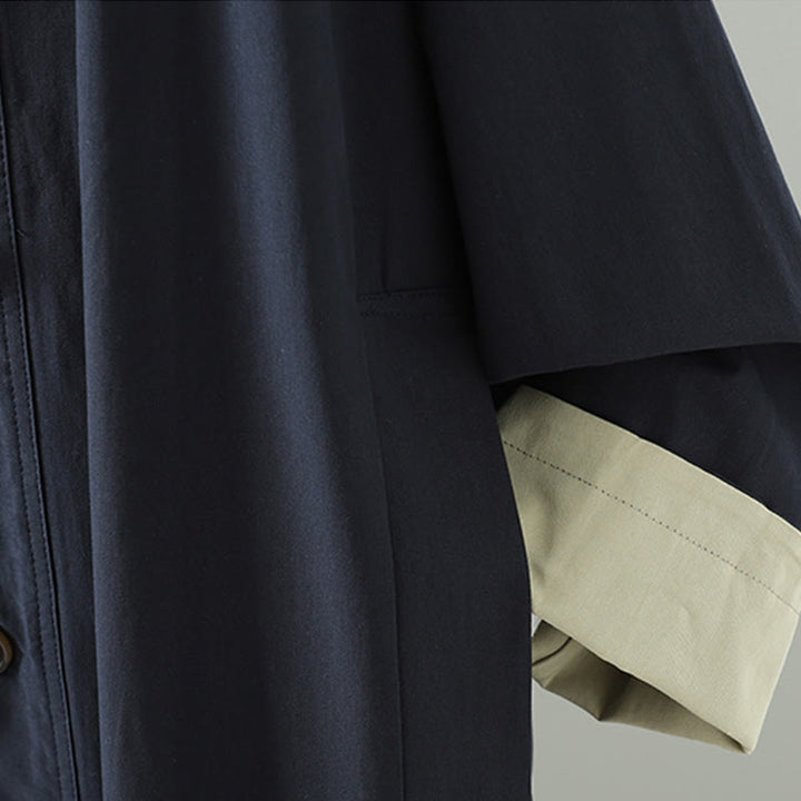 Damen-Baumwollmantel mit langen Ärmeln und Taschen, verziert mit Buddha Stones, Reversknöpfen im Patchwork-Design und Taschen - image 18