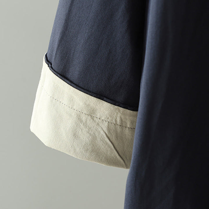 Damen-Baumwollmantel mit langen Ärmeln und Taschen, verziert mit Buddha Stones, Reversknöpfen im Patchwork-Design und Taschen - image 16