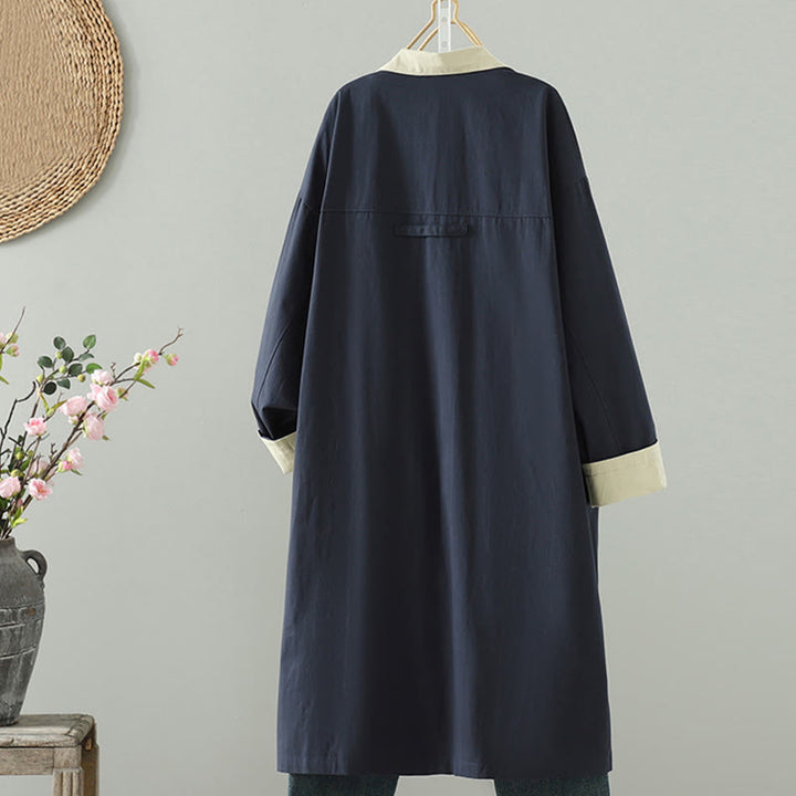 Damen-Baumwollmantel mit langen Ärmeln und Taschen, verziert mit Buddha Stones, Reversknöpfen im Patchwork-Design und Taschen - image 13