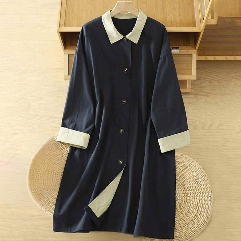 Damen-Baumwollmantel mit langen Ärmeln und Taschen, verziert mit Buddha Stones, Reversknöpfen im Patchwork-Design und Taschen - Mitternachtsblau - US12, UK/AU16, EU44 (XL) - image 11